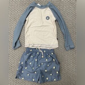 Kids Swim Trunks with long sleeve swim shirt- Lemons 3T